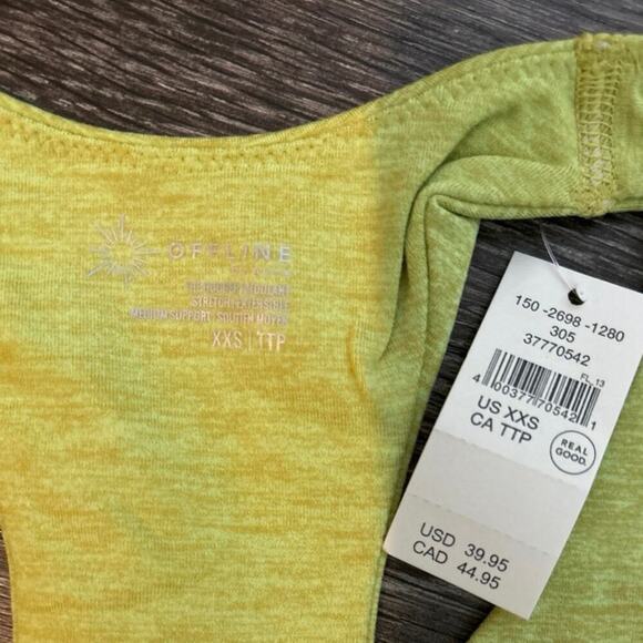 NWT OFFLINE By Aerie V-Neck Sports Bra Green Space Dye Size XXS - Picture 2 of 4